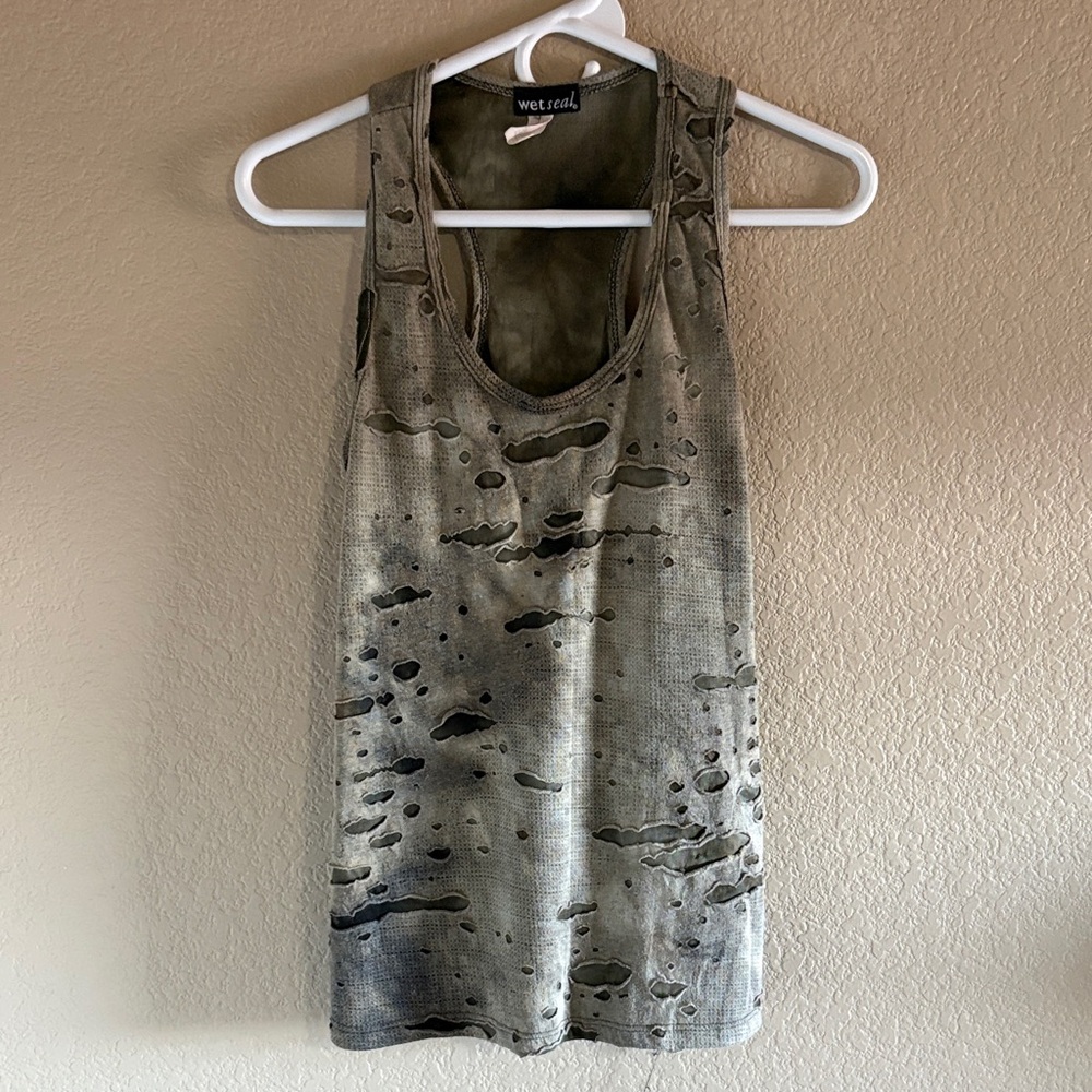 Y2K Wet Seal Distressed Gray Tank Top